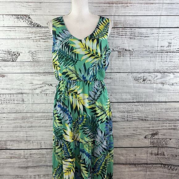 Nine West Dress size 8 Long Maxi Green Yellow Floral Tropical Wedding Hawaiian - Picture 3 of 16